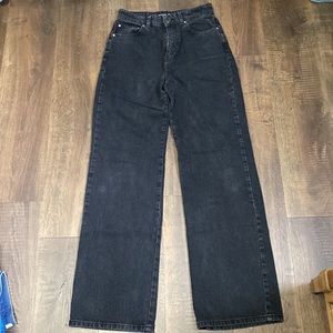 Long Straight Leg High Waisted Black Wash Denim Jeans